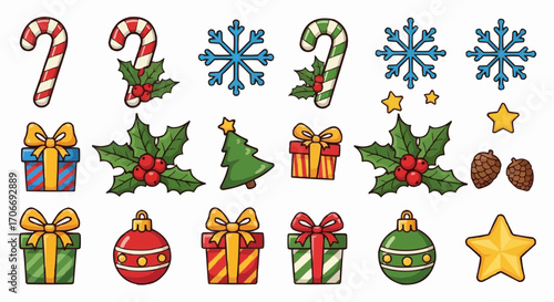Christmas icon christmas holiday vector art featuring christmas tree gift boxes candy canes snowflakes and christmas ornaments vector