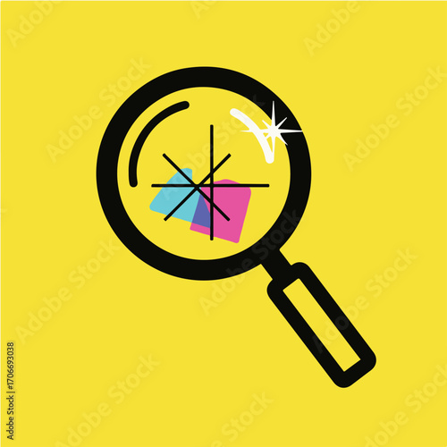 Magnifying Glass Focusing on Overlapping Colorful Shapes and Grid