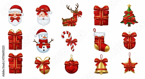 Christmas icon christmas holiday vector design elements santa claus reindeer gifts tree snowman stocking ornament bell candy vector