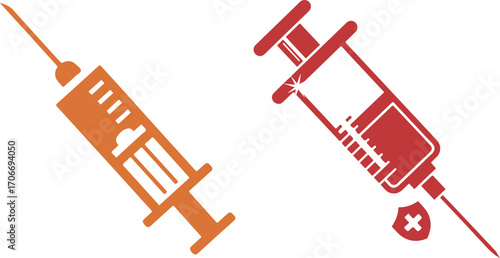 Red and Orange Syringe Icons for Medical Injection and Vaccination Concepts