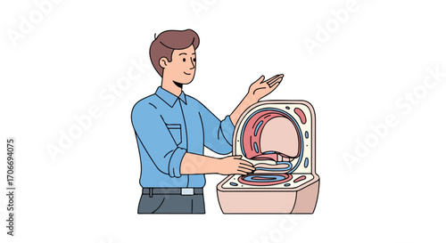 Cartoon illustration showing the internal structure of an anatomical model of human organs for educational purposes and anatomy lessons