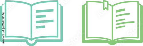 Minimalist Open Book Icons with Bookmark for Learning and Education