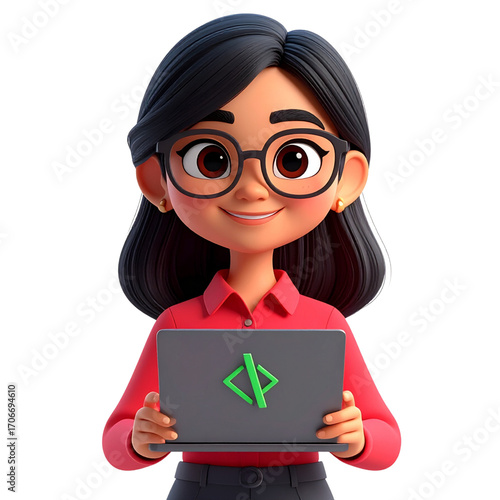 Developer woman holding laptop