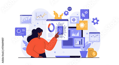 AI Data Analyst Working on Computer Screen