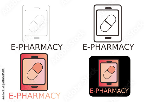 Digital care and telemedicine logo design set with four variations of a mobile pharmacy icon for online health services and consultation