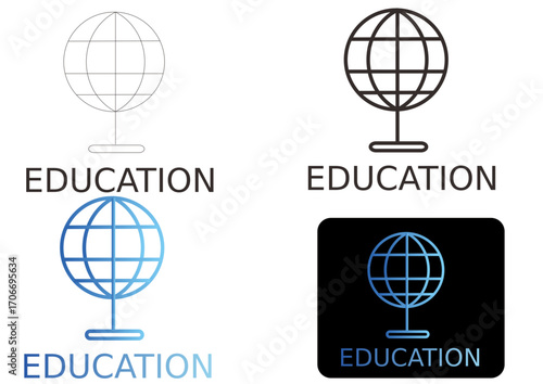 Collection of stylized globe logos for worldwide education initiatives and remote academic consultation services
