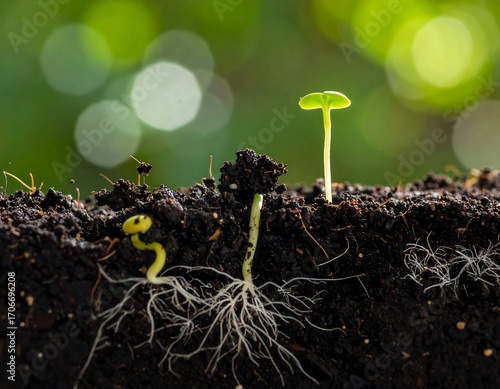 Sprouting seedlings in rich soil