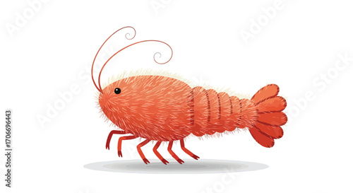 Stylized shrimp illustration with a furry texture and playful design suitable for children's content and educational material