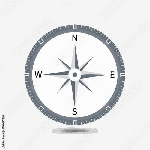 A stylized compass icon with cardinal directions in a circular border