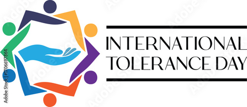 International Tolerance Day logo with diverse hands forming a circle around a central helping hand, symbolizing global unity and support.