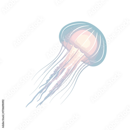 Soft pastel jellyfish vector with glowing tentacles, symbolizing ocean, marine life, and deep-sea beauty.