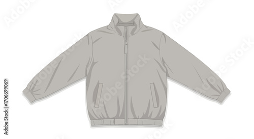 Isolated gray lightweight zip-up jacket offers versatile style, ideal for layering, conveying minimalism and contemporary fashion aesthetic for