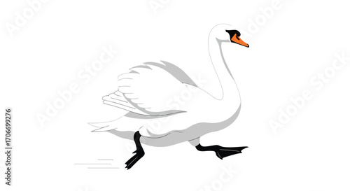 Animated illustration of a swan in motion, depicting swift strides on a plain white background, creating a visual of rapid movement and vitality