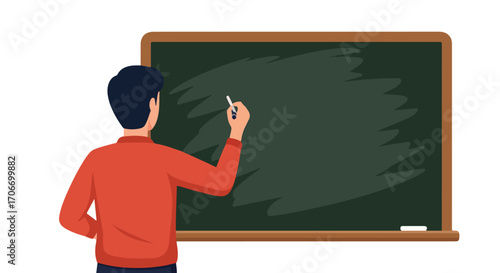 Educational illustration showcasing a teacher at a blackboard ready for learning and academic pursuit, designed for teaching purposes