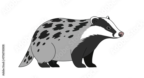 Whimsical Badger Illustration with Unique Spotted Pattern and Striking Black and White Markings perfect for educational materials and