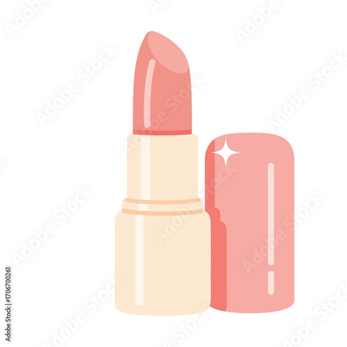 Elegant pink lipstick cosmetic product for a daily beauty routine and self-care, a glamorous makeup essential in a modern flat vector design