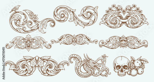 Vintage Baroque Victorian frame border flower pattern vector floral engraved scroll ornament