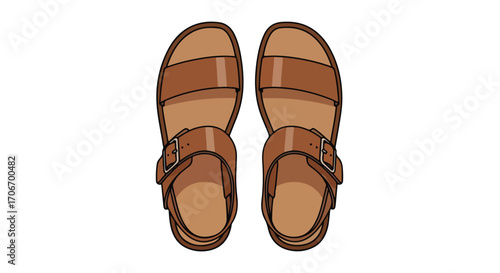 Simple illustration of brown leather sandals perfect for summer fashion and casual wear on white background suitable for product displays