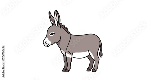 Charming cartoon depiction of a docile donkey with soft lines, suitable for kids and adults alike for joyful illustrations and designs