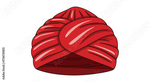 Stylized red turban illustration showcasing cultural headwear design and traditional clothing accessory with intricate fabric folds and a vibrant hue