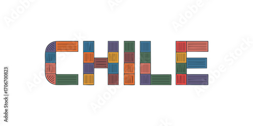 Chile Typography Made of Colorful Shipping Containers – Export, Logistics, Trade, Transport Concept, Isolated on Transparent Background