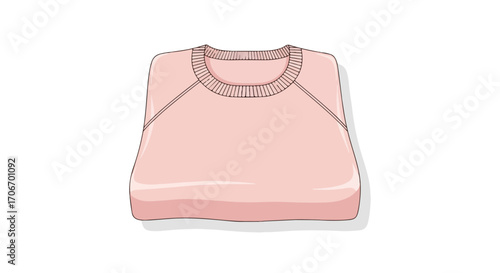 Folded pastel pink knit sweater on a white backdrop, illustration of a soft and cozy knitted sweater neatly folded, perfect for fashion or textile