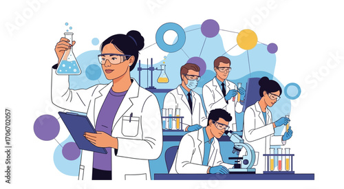 Specialist woman doctor analyzing virus infection typing medical expertise on computer working at healthcare vaccine in biochemistry hospital laboratory. Biologist developing medical treatment