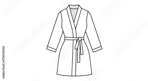 Simple line drawing of a bathrobe with a belt isolated on a white background for fashion and lifestyle related projects