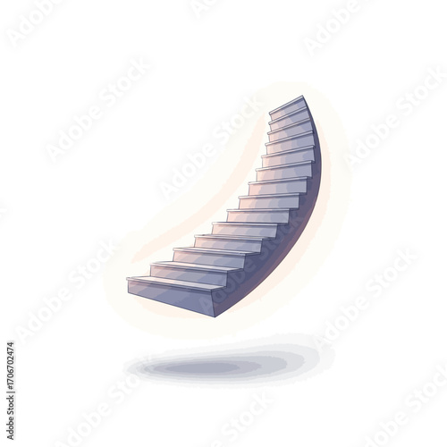 Illustration of a floating stone stairway curving upwards, representing the path to success, achievement, and a spiritual journey