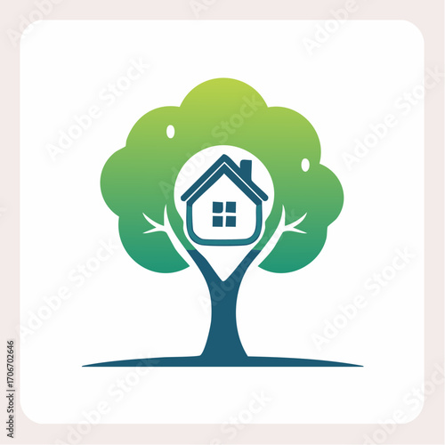 Conceptual illustration of a home nestled within the branches of a vibrant tree