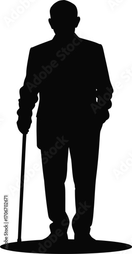 Man holding cane walking stick elegant silhouette design