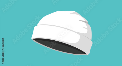 Minimalist white knitted hat illustration on a vibrant cyan background creating a modern and appealing aesthetic element for design projects