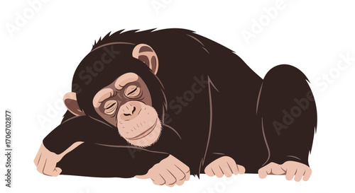 Stylized Chimpanzee Illustration: Peaceful primate in slumber, showcasing relaxed posture and simple artistic design suitable for children's content