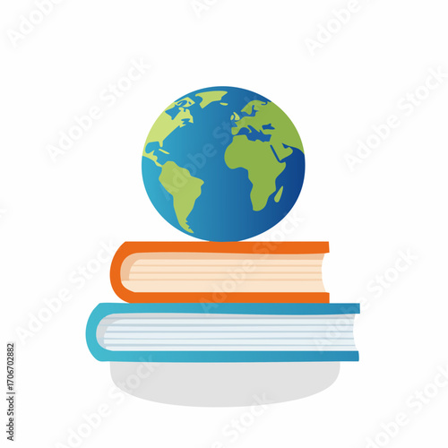 Conceptual Illustration of Globe atop Books Representing Education and Global Knowledge