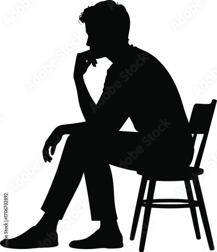 Man sitting deep in thought silhouette with minimalist design