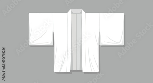Minimalist vector illustration of a white kimono laying flat, emphasizing its design and cultural significance for diverse usage projects