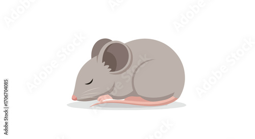 A cute cartoon illustration of a curled-up, sleeping house mouse, set against a plain white backdrop, evoking a sense of gentle slumber and peaceful