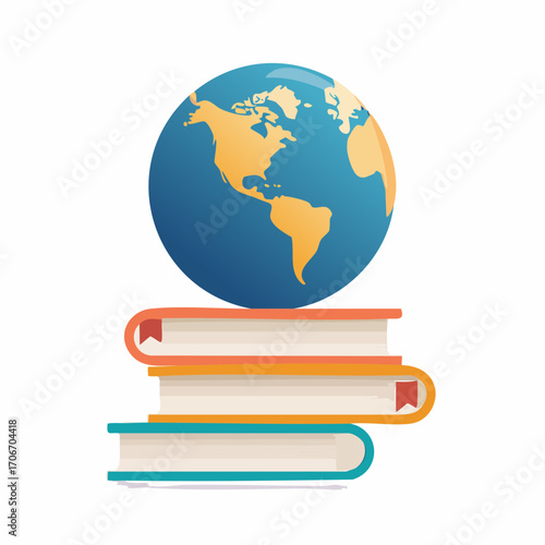 Educational Symbolism: Earth Globe atop Stacked Books Illustrating Global Learning