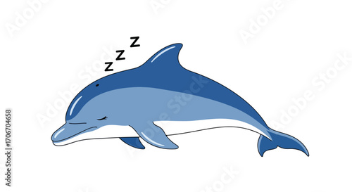 Deep slumber of a marine mammal cartoon character illustration with a peaceful expression and sleep symbols above
