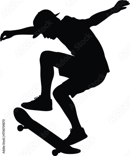 Dynamic skateboarder performing an aerial trick silhouette