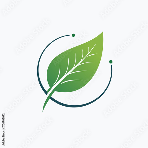 Green leaf icon enclosed in a circle, symbolizing nature, health, and organic concepts