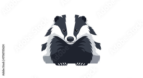 Stylized illustration of a european badger featuring clear facial markings and a fluffy body shape isolated against a clean white background