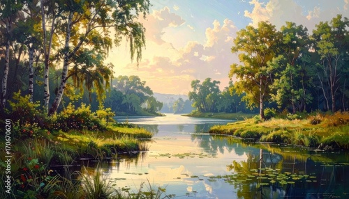Peaceful forest river landscape