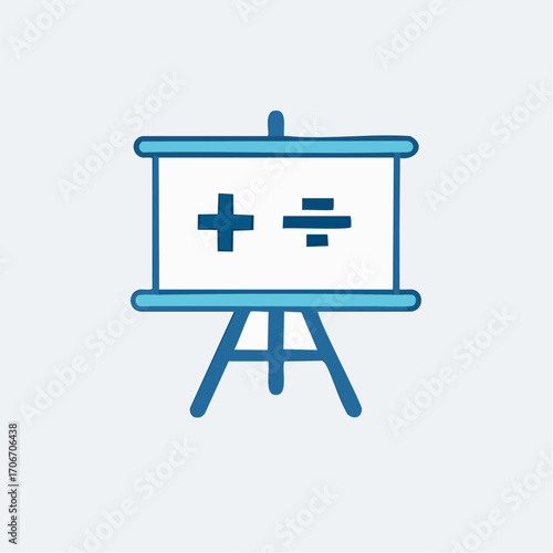 Illustration depicting mathematical symbols on a whiteboard, showcasing basic operations for learning