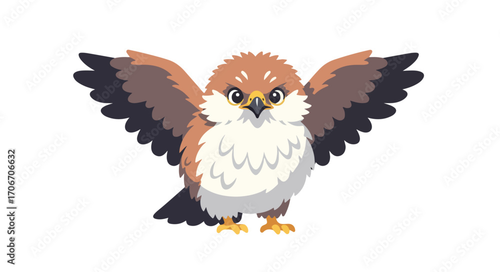 Obraz premium Adorable Cartoon Raptor with Open Wings on Isolated White Background Representing Wildlife 75 character