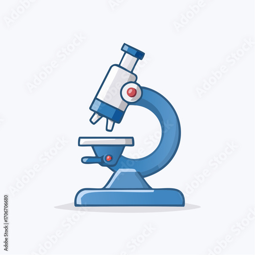 Illustration of a blue and white microscope for scientific research and educational purposes