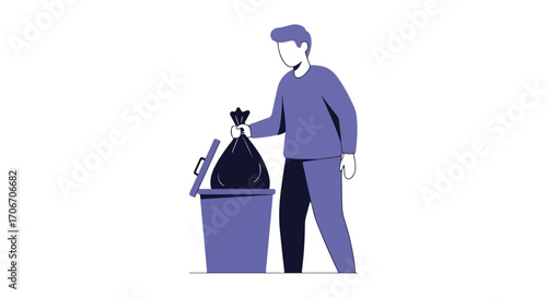 Man Disposing of Garbage: A Simple Vector Illustration for Waste Management Awareness campaign