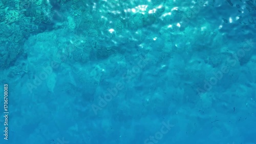 A simple and beautiful video of a calm blue water surface with sparkling light reflections creating a mesmerizing and abstract texture perfect for a relaxing background