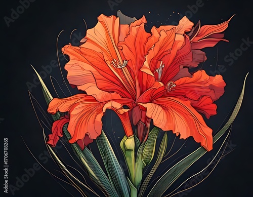 Vibrant orange flower illustration on dark background