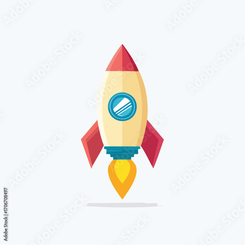 Illustration of a retro rocketship launching, representing space exploration and innovation